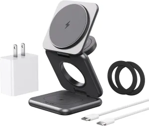Wireless Charger for Samsung,Zinc Alloy Foldable 3 in 1 Wireless Charging Station for Samsung Galaxy S25 Ultra S24 S23 S22 Note Z Fold Flip/Buds,Fast Charger for Galaxy Watch Ultra 7 6 5 4
