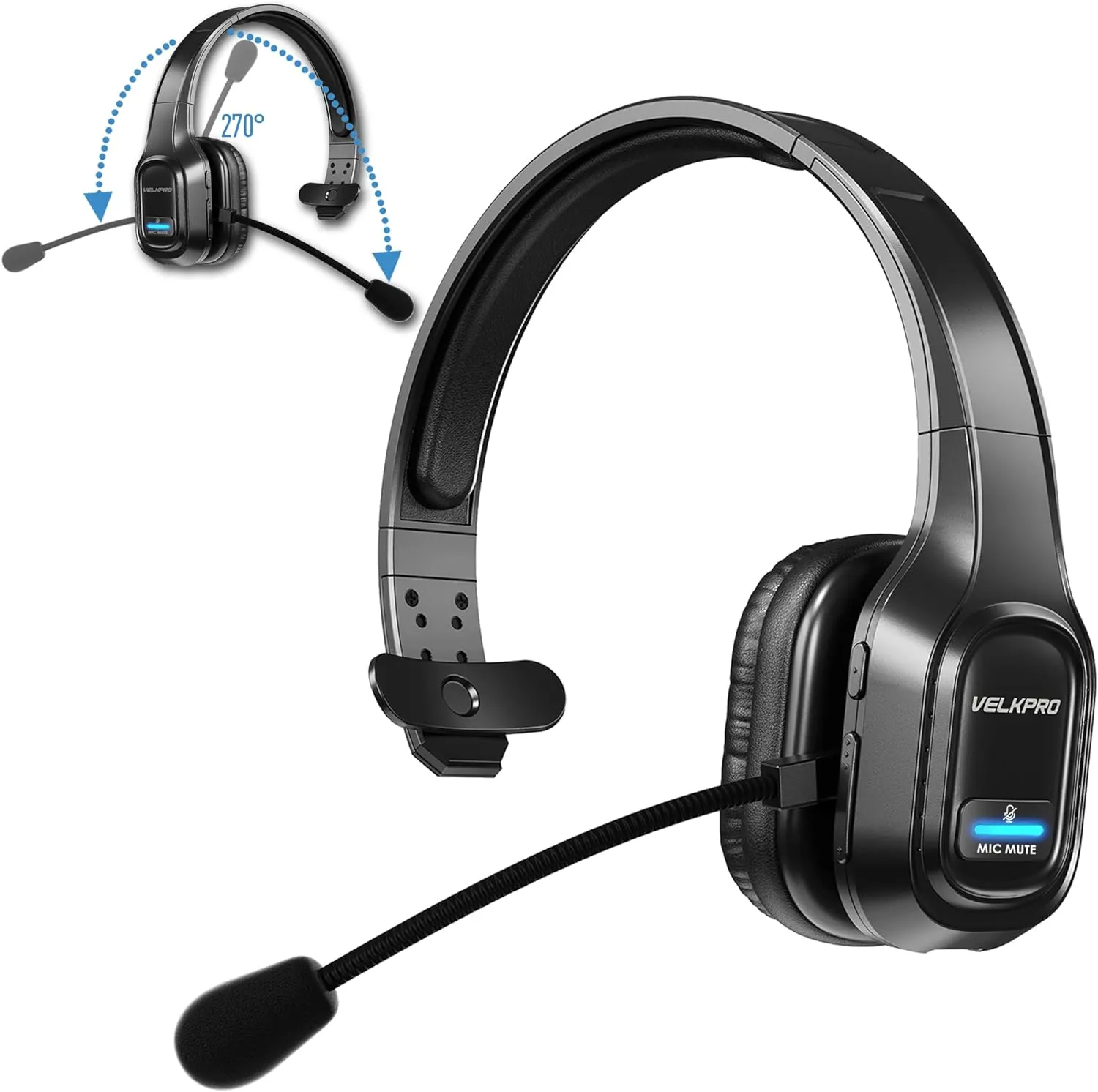 Wireless Headset with Microphone - Single-Ear Noise-Isolating Headphone for Call Centers and Home Office