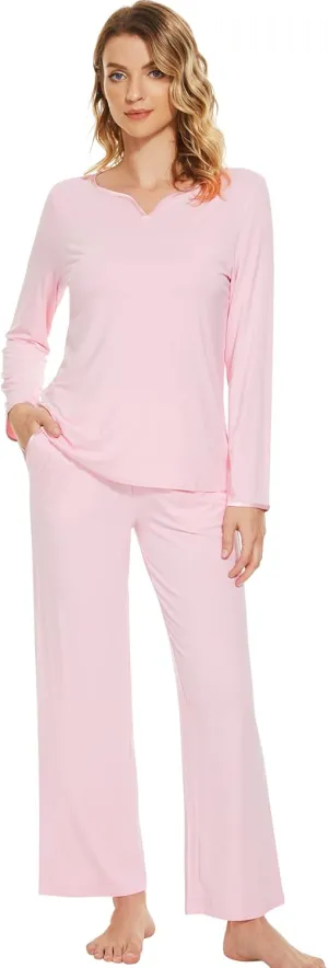 WiWi Pajamas Sets for Women Soft Long Sleeve Tops and Pants Sleepwear Ladies Pjs Viscose from Bamboo Pj S-XXL