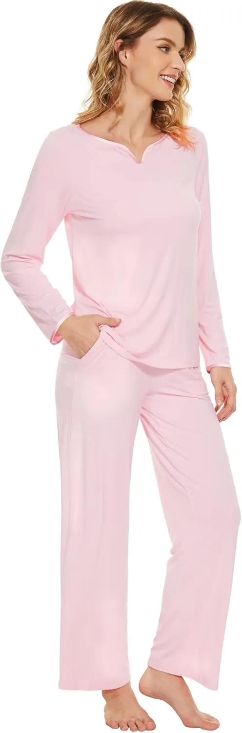 WiWi Pajamas Sets for Women Soft Long Sleeve Tops and Pants Sleepwear Ladies Pjs Viscose from Bamboo Pj S-XXL