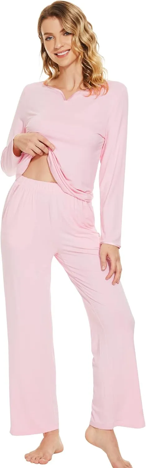 WiWi Pajamas Sets for Women Soft Long Sleeve Tops and Pants Sleepwear Ladies Pjs Viscose from Bamboo Pj S-XXL