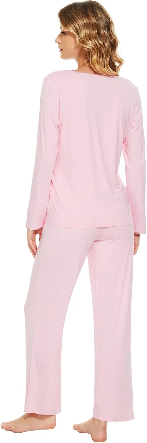 WiWi Pajamas Sets for Women Soft Long Sleeve Tops and Pants Sleepwear Ladies Pjs Viscose from Bamboo Pj S-XXL