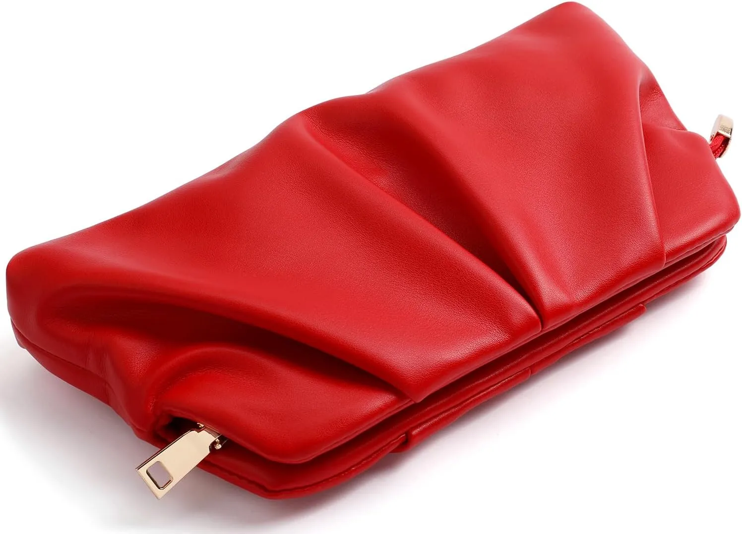 Women Clutch Bag Dressy Formal Handbag Pleated PU Clutch Purse Detachable Chain Crossbody Bag
