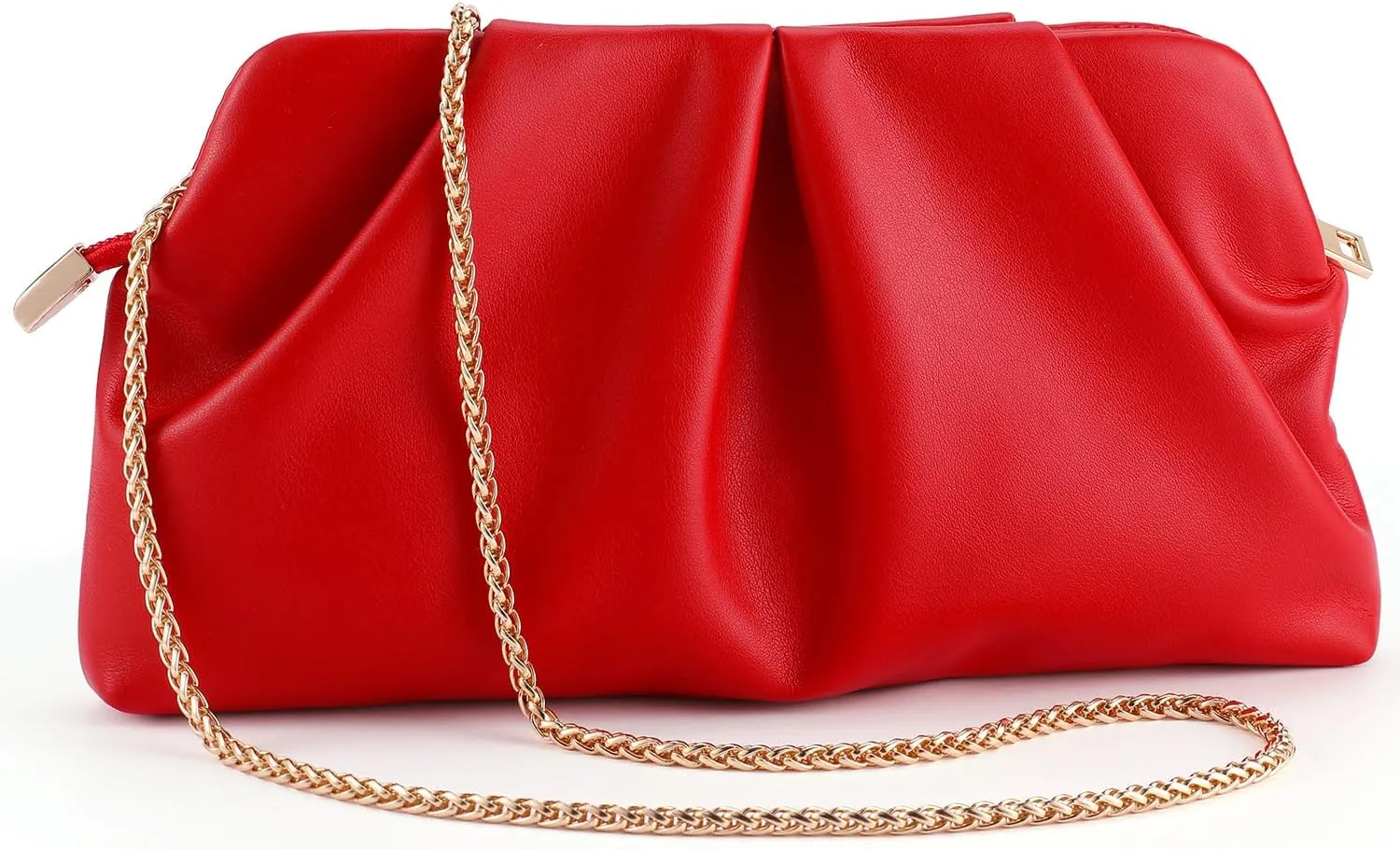 Women Clutch Bag Dressy Formal Handbag Pleated PU Clutch Purse Detachable Chain Crossbody Bag