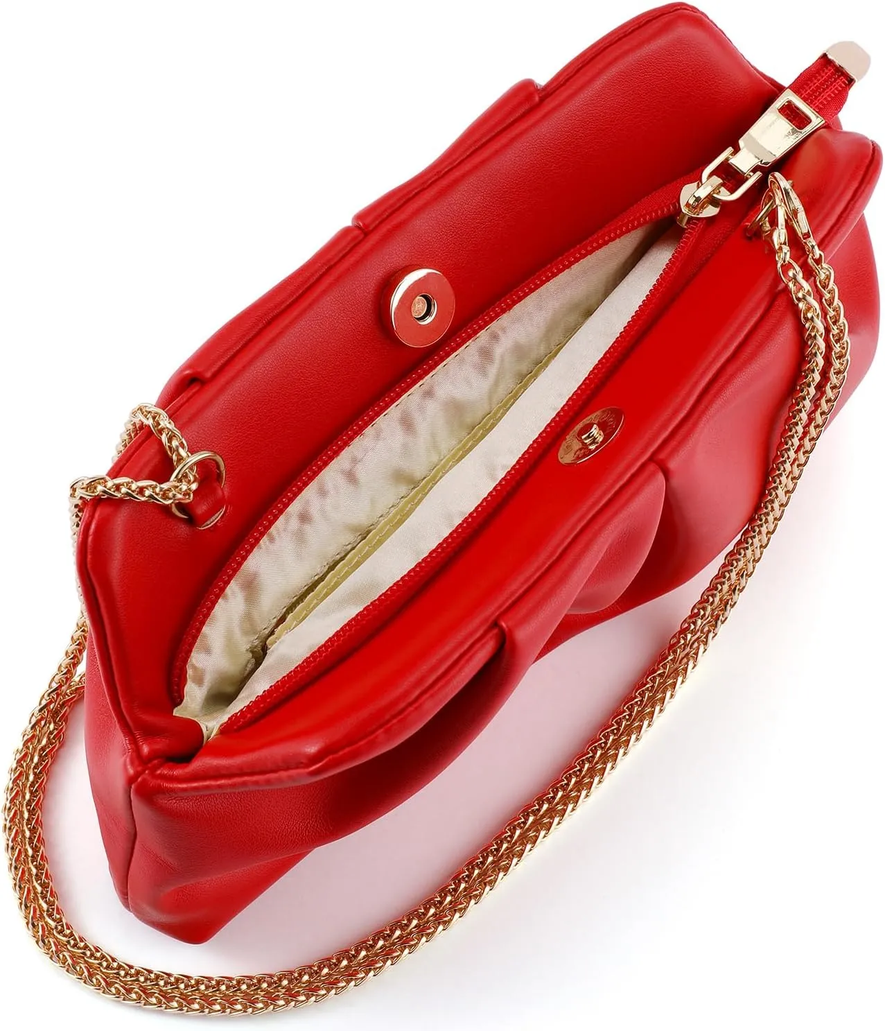 Women Clutch Bag Dressy Formal Handbag Pleated PU Clutch Purse Detachable Chain Crossbody Bag