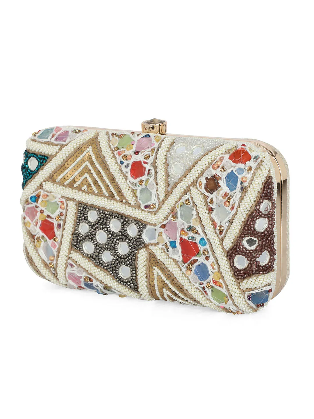 Women Embellished Fabric Box Clutch