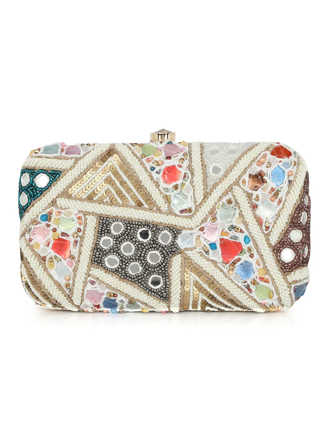 Women Embellished Fabric Box Clutch