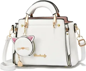 Women Fashion Handbag Luxury Designer Crossbody Purse Leather Satchel Shoulder Messenger Bag Tote with Cat Wallet