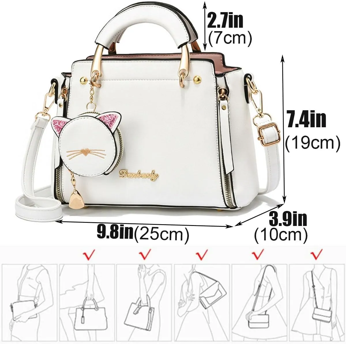 Women Fashion Handbag Luxury Designer Crossbody Purse Leather Satchel Shoulder Messenger Bag Tote with Cat Wallet