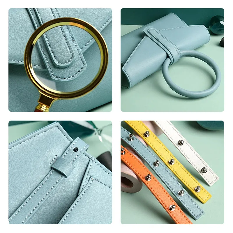 Women Genuine Leather Handbag Brand Luxury Ring Top Handle Small Cow Leather Crossbody Bag Candy Cowhide Waist Bag Summer 2019