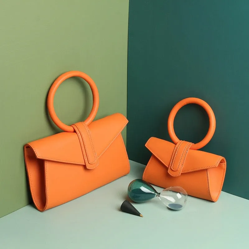 Women Genuine Leather Handbag Brand Luxury Ring Top Handle Small Cow Leather Crossbody Bag Candy Cowhide Waist Bag Summer 2019