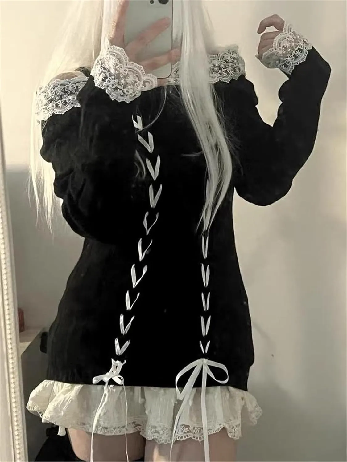 Women Kawaii Coquette Cold Shoulder Sweater Off Shoulder Contrast Lace Bow Front Cute Y2k Knitted Pullover Sweater
