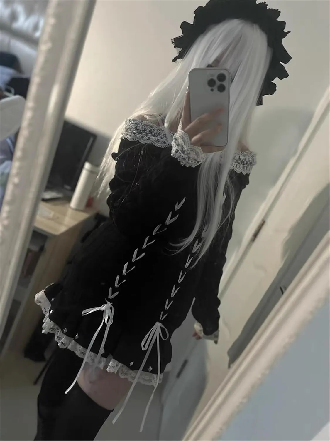 Women Kawaii Coquette Cold Shoulder Sweater Off Shoulder Contrast Lace Bow Front Cute Y2k Knitted Pullover Sweater