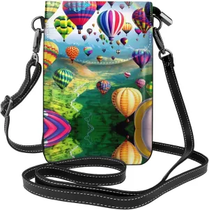 women leather Cell Phone Purse Hot Air Balloons picture Multifunction,Soft, durable,Convenient for daily use and travel Black