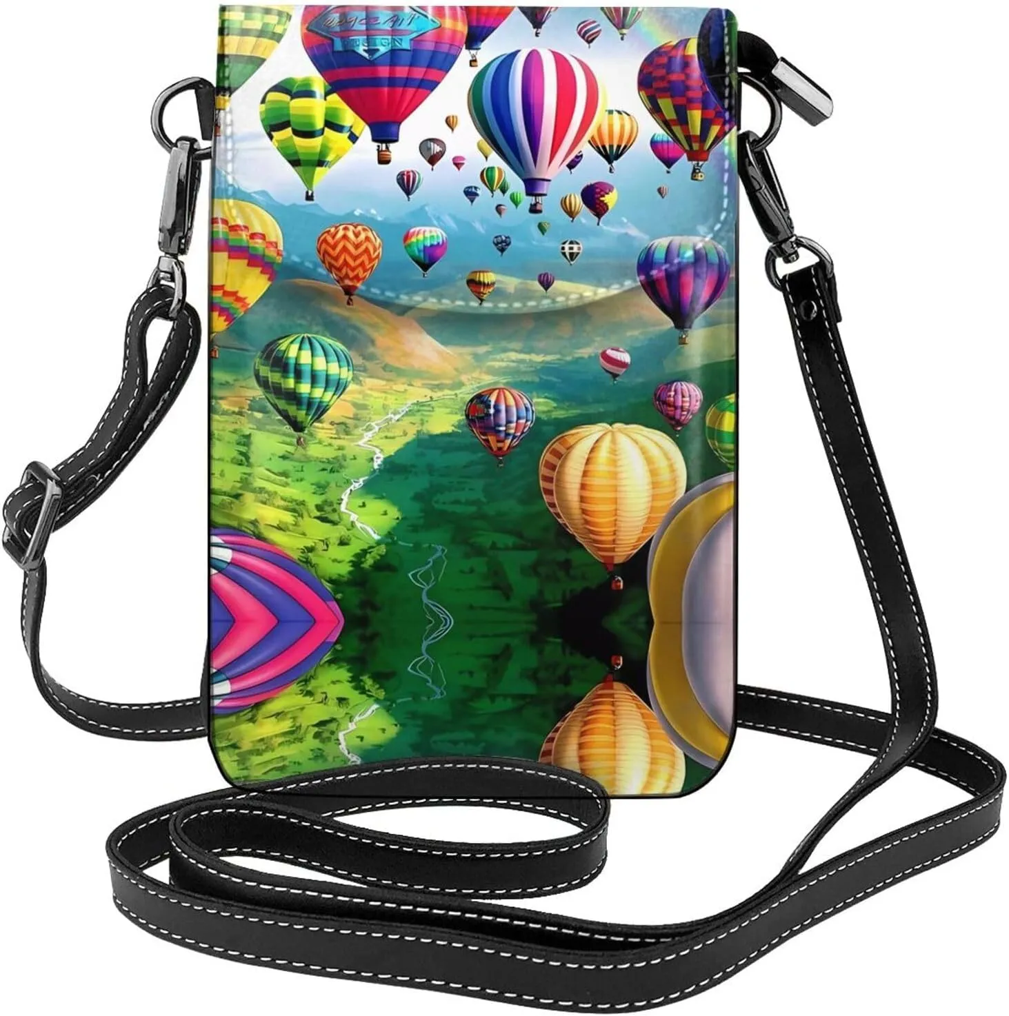 women leather Cell Phone Purse Hot Air Balloons picture Multifunction,Soft, durable,Convenient for daily use and travel Black