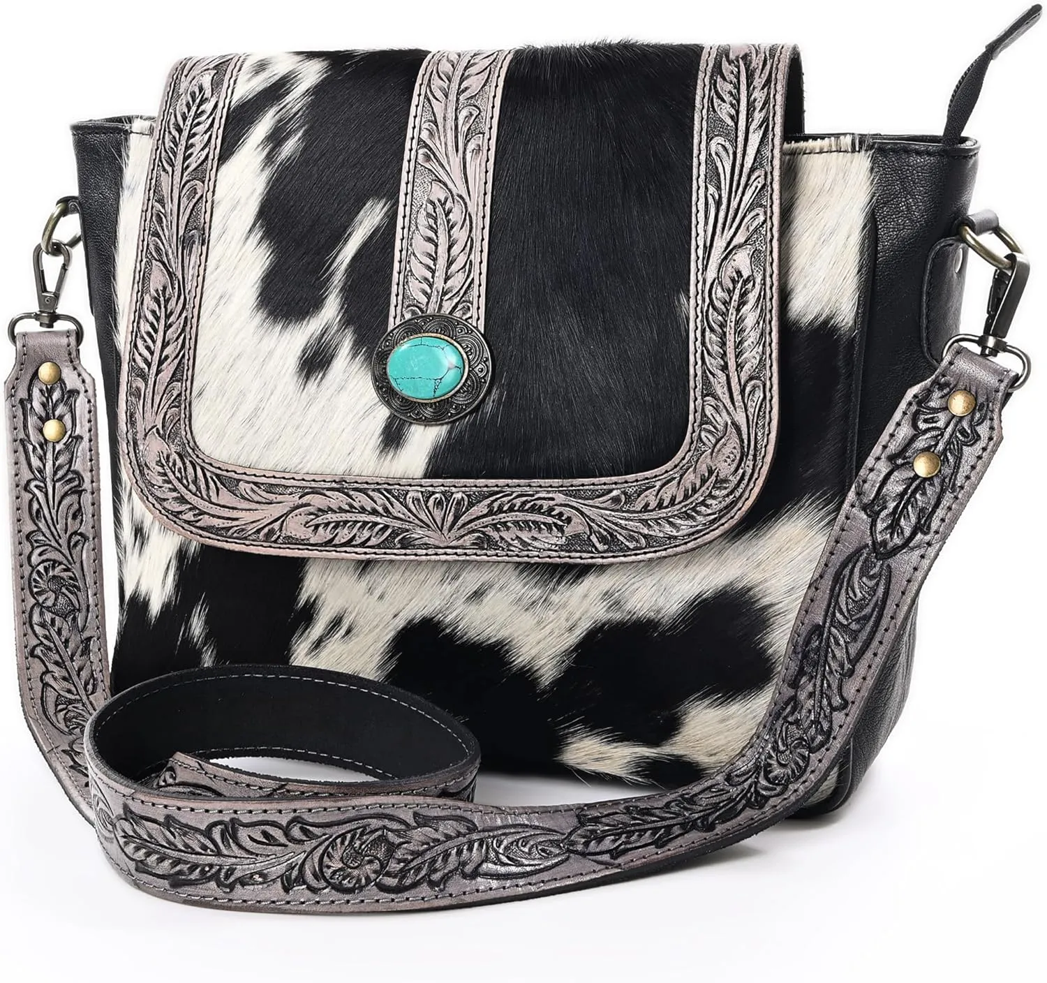 Women Natural Cowhide Leather Hand Bag With Adjustable Detachable Strap