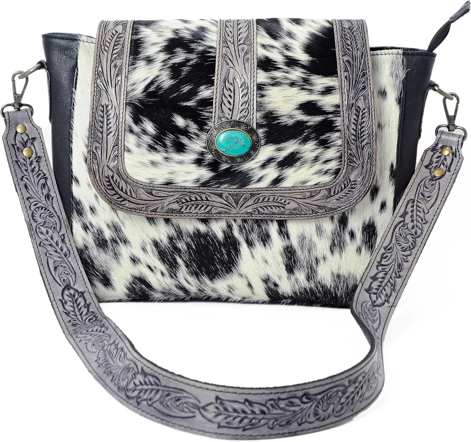 Women Natural Cowhide Leather Hand Bag With Adjustable Detachable Strap