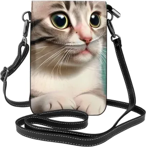 women Small Cell Phone Purse A curious cat picture Soft, durable and waterproof PU leather Convenient for daily use and travel