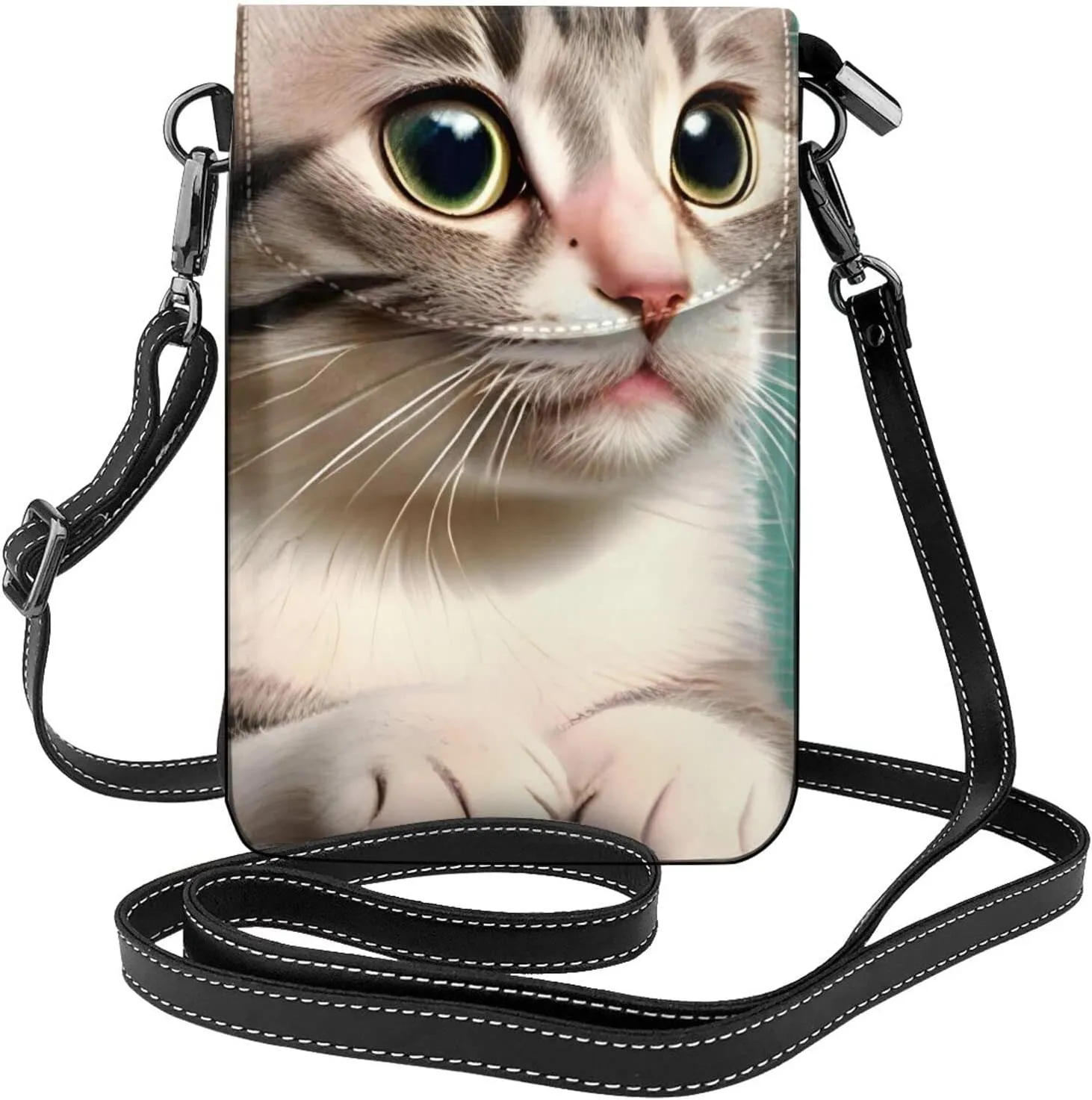 women Small Cell Phone Purse A curious cat picture Soft, durable and waterproof PU leather Convenient for daily use and travel