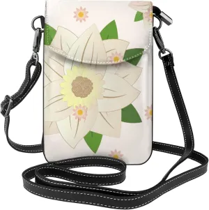 women Small Cell Phone Purse Blooming Hexagonal White pattern : Multifunction,Soft, durable,Convenient for daily use and travel, Black, One Size