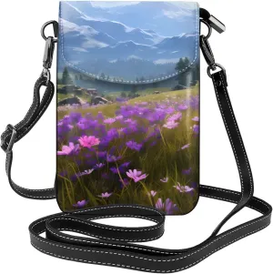 women Small Cell Phone Purse Nature Purple Flowers Meadow Mountain Scenic picture : Multifunction,Soft, durable,Convenient for daily use and travel