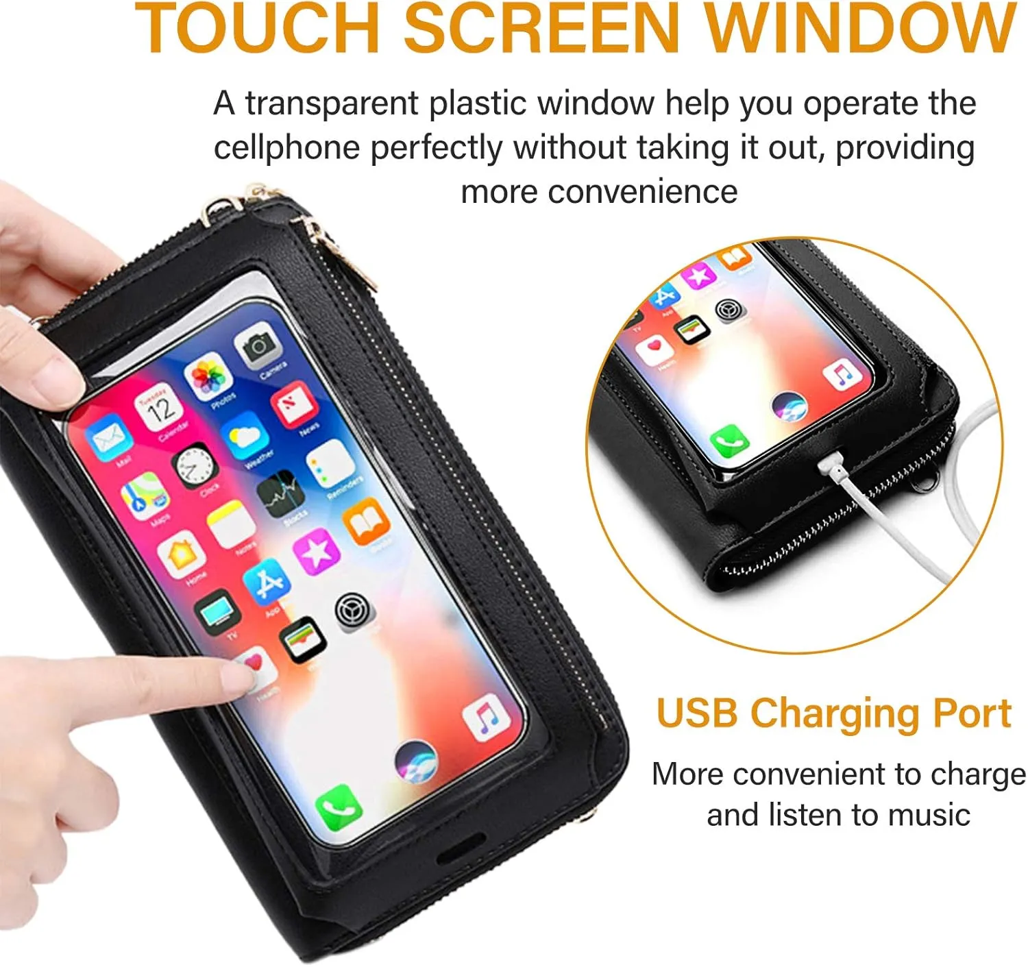 Women Touch Screen Purse Small Crossbody Phone Bag RFID Protection Wristlet Cell Phone Wallet