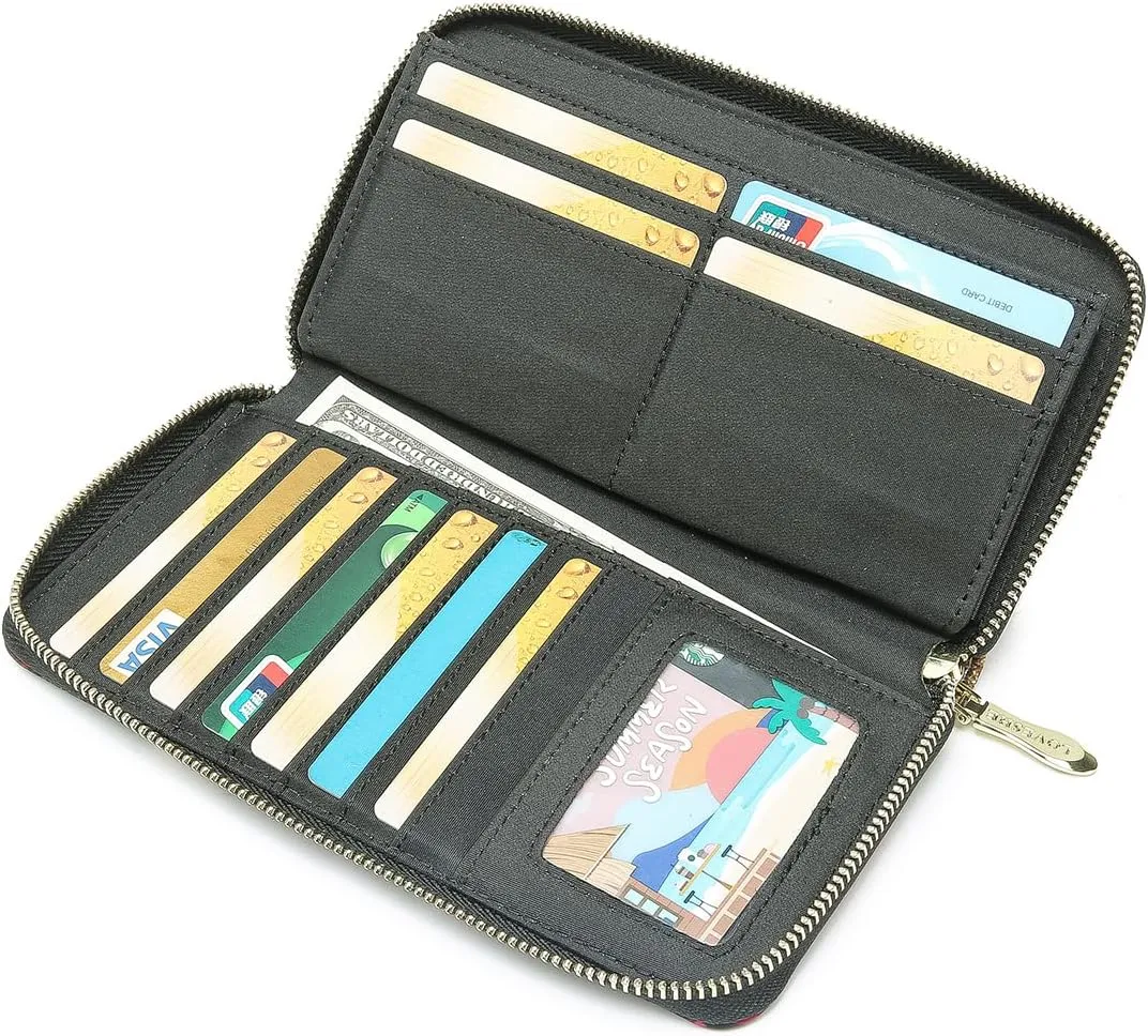 Women Wallet Card RFID For Womens Holder Blocking Credit Small Zipper Purse Pocket Bifold Slim Coin ID Ladies Wristlet Clutch Large Capacity Window Case Travel Zip Women's
