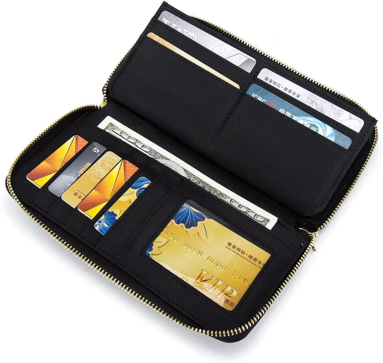 Women Wallet Card RFID For Womens Holder Blocking Credit Small Zipper Purse Pocket Bifold Slim Coin ID Ladies Wristlet Clutch Large Capacity Window Case Travel Zip Women's