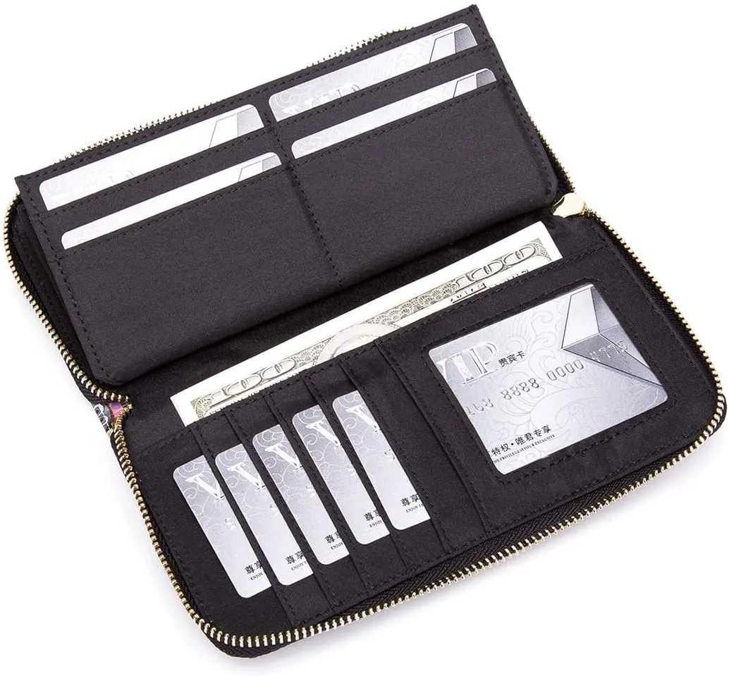 Women Wallet Card RFID For Womens Holder Blocking Credit Small Zipper Purse Pocket Bifold Slim Coin ID Ladies Wristlet Clutch Large Capacity Window Case Travel Zip Women's