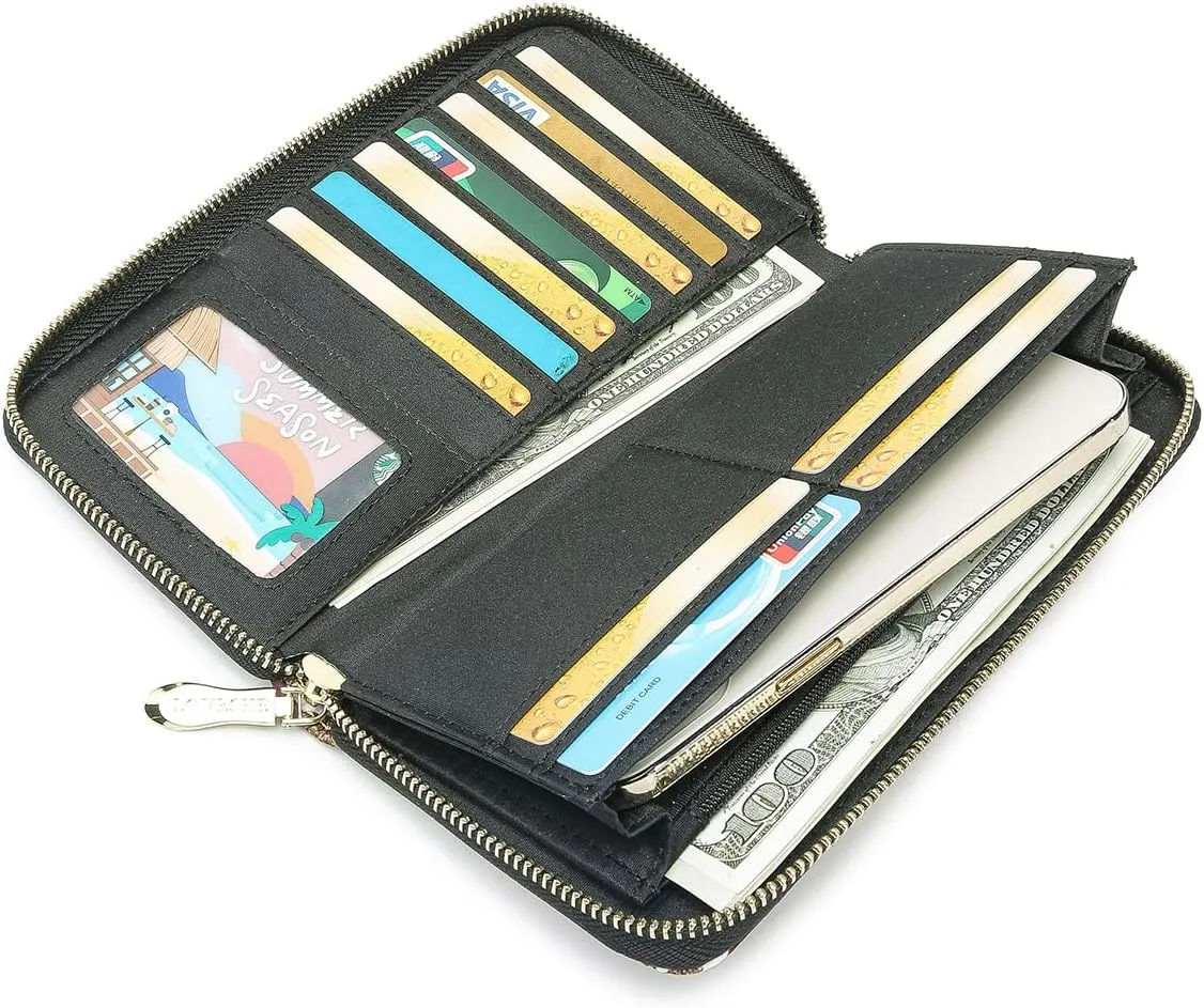 Women Wallet Card RFID For Womens Holder Blocking Credit Small Zipper Purse Pocket Bifold Slim Coin ID Ladies Wristlet Clutch Large Capacity Window Case Travel Zip Women's