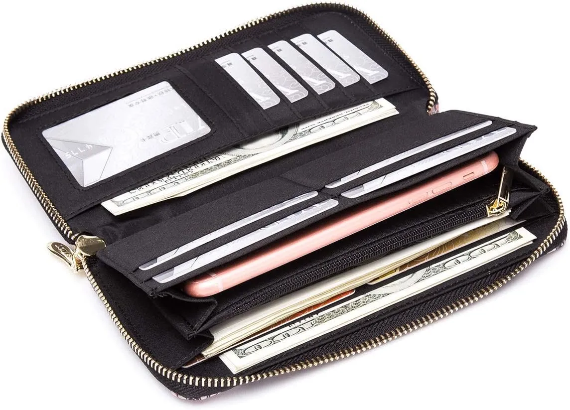 Women Wallet Card RFID For Womens Holder Blocking Credit Small Zipper Purse Pocket Bifold Slim Coin ID Ladies Wristlet Clutch Large Capacity Window Case Travel Zip Women's