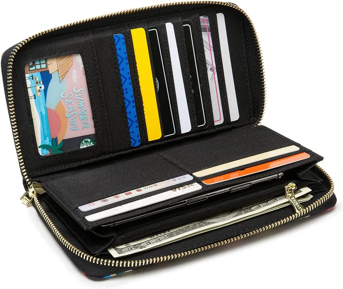 Women Wallet Card RFID For Womens Holder Blocking Credit Small Zipper Purse Pocket Bifold Slim Coin ID Ladies Wristlet Clutch Large Capacity Window Case Travel Zip Women's
