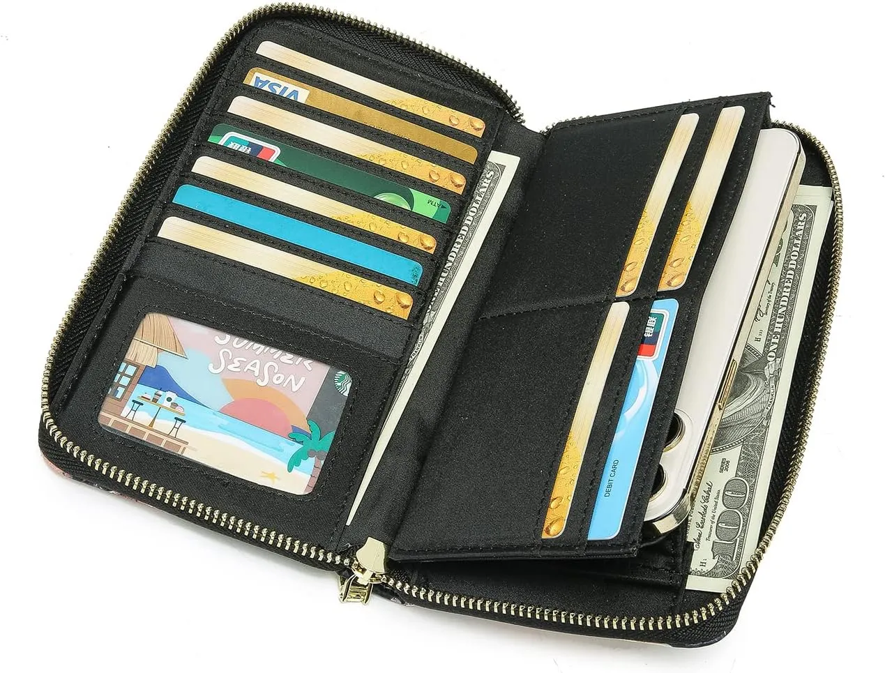 Women Wallet Card RFID For Womens Holder Blocking Credit Small Zipper Purse Pocket Bifold Slim Coin ID Ladies Wristlet Clutch Large Capacity Window Case Travel Zip Women's