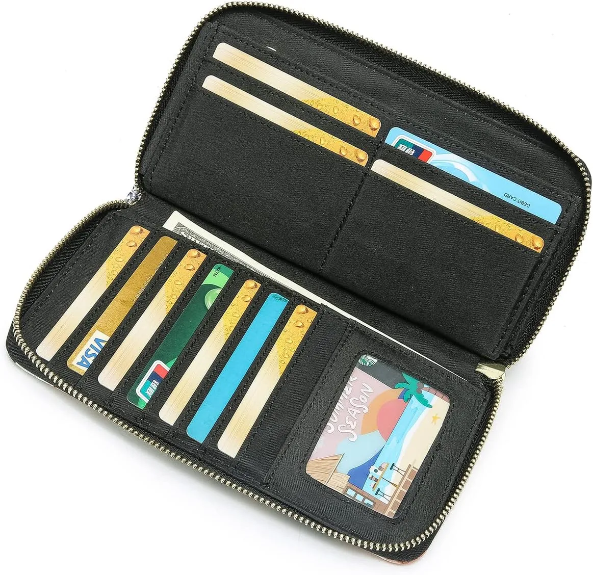 Women Wallet Card RFID For Womens Holder Blocking Credit Small Zipper Purse Pocket Bifold Slim Coin ID Ladies Wristlet Clutch Large Capacity Window Case Travel Zip Women's