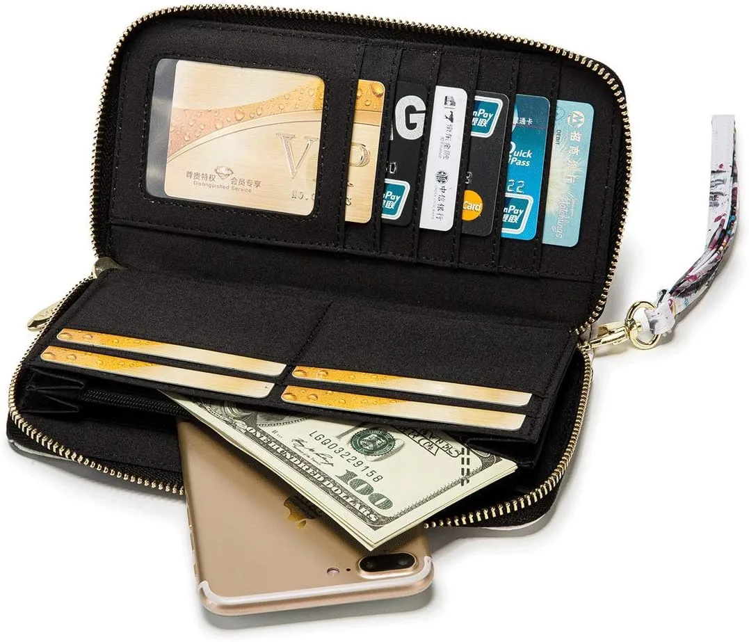 Women Wallet Card RFID For Womens Holder Blocking Credit Small Zipper Purse Pocket Bifold Slim Coin ID Ladies Wristlet Clutch Large Capacity Window Case Travel Zip Women's