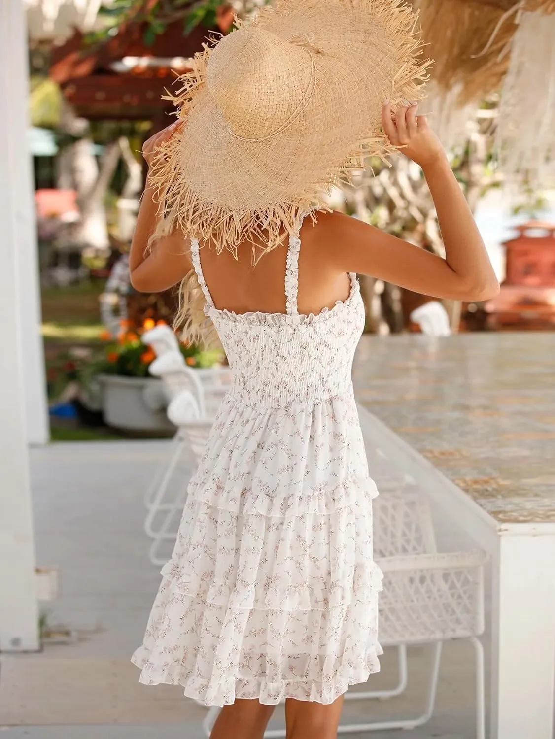 Women's 2025 Summer Floral Dress Square Neck Strapped Swing A Line Beach Dress