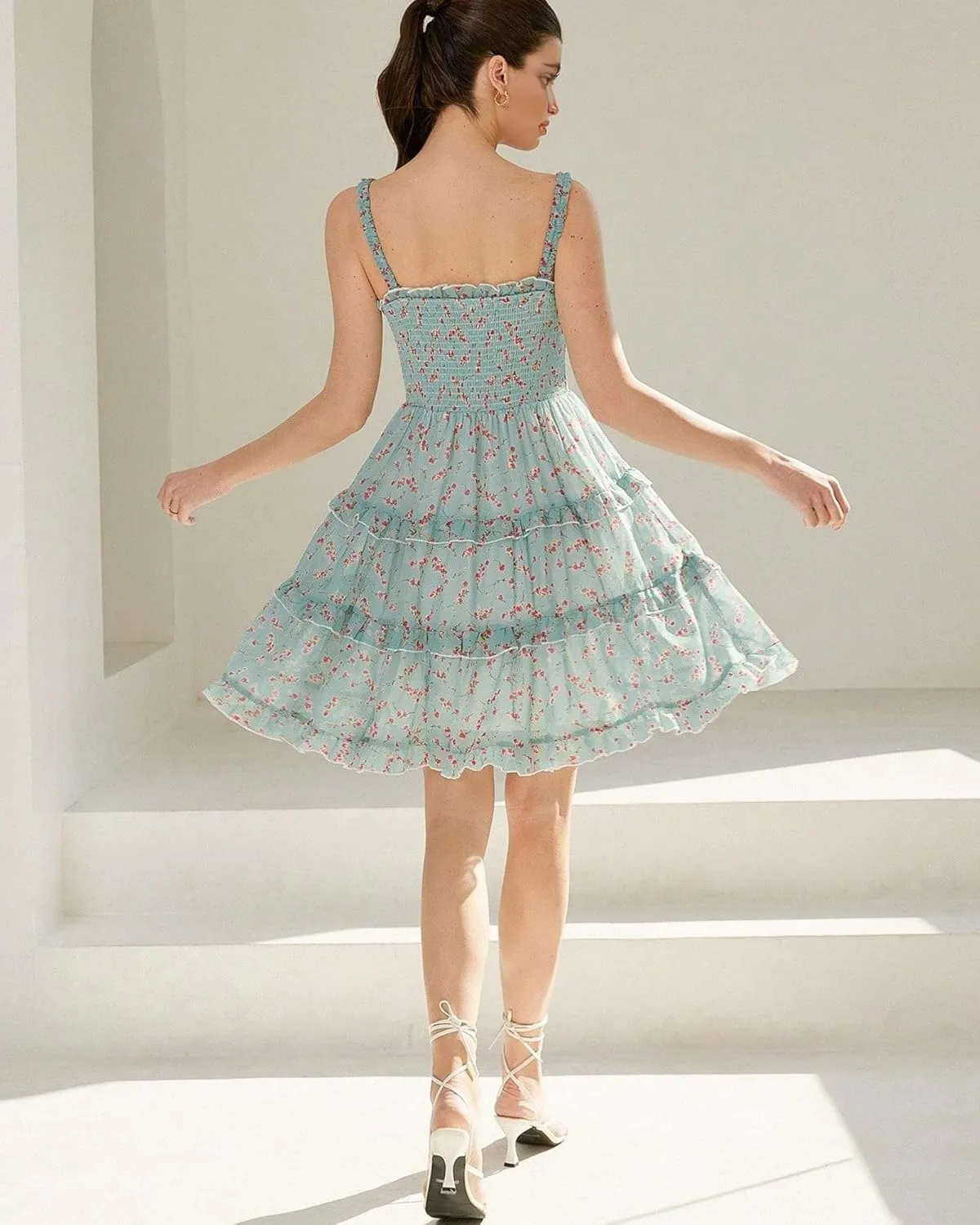 Women's 2025 Summer Floral Dress Square Neck Strapped Swing A Line Beach Dress