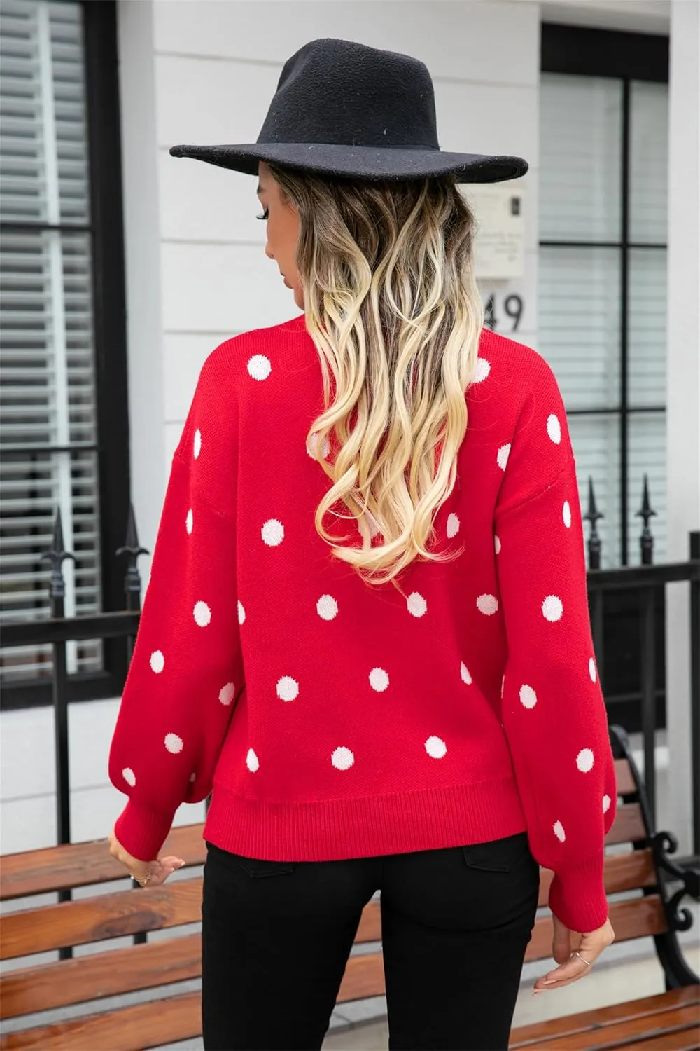 Womens Autumn Winter Sweaters Warm Comfortable Pullovers Casual Fashion Cardigans Ladies Polka Dot Knit Sweater
