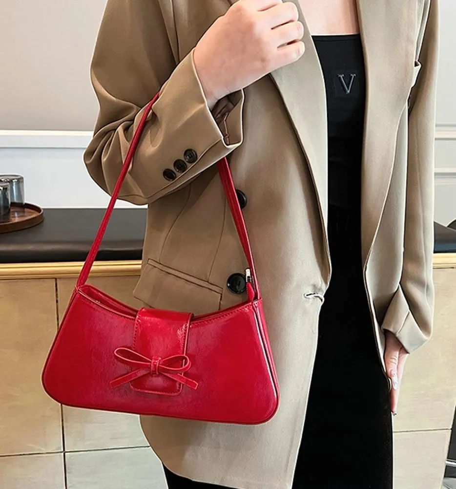 Women’s Bow-tie Hobo Handbags Fashion Y2k Purse Soft Designer Vegan Leather Shoulder Underarm Bag for Travel Shopping 2025