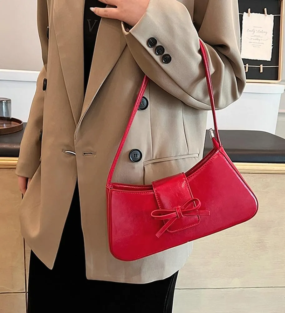 Women’s Bow-tie Hobo Handbags Fashion Y2k Purse Soft Designer Vegan Leather Shoulder Underarm Bag for Travel Shopping 2025