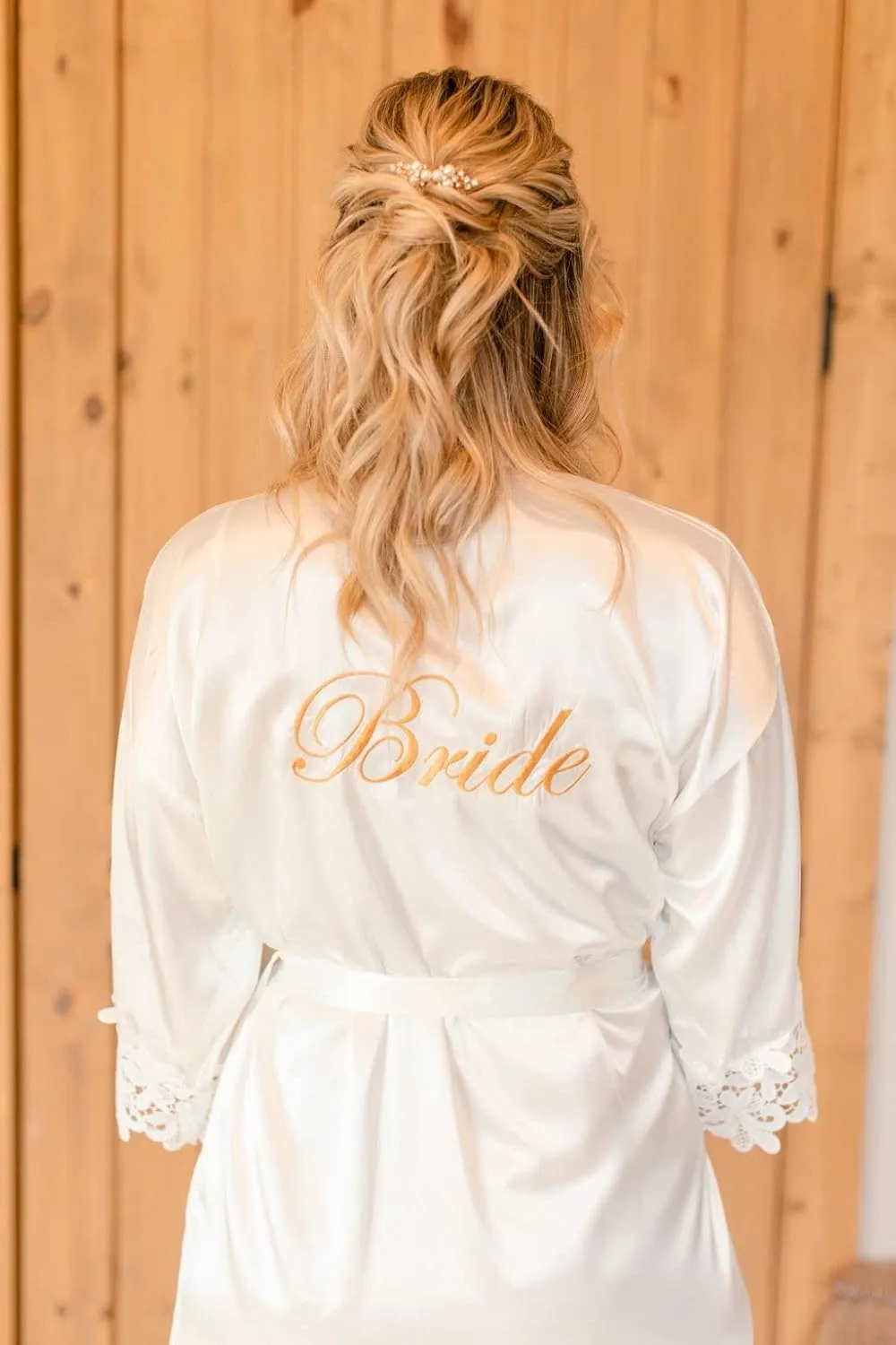 Women's Bride Bridesmaid Robe with Lace Trim Wedding Party Kimono Robes Soft Satin Bathrobe Getting Ready