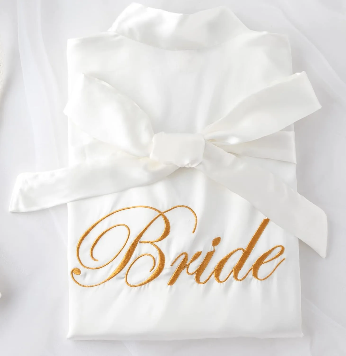 Women's Bride Bridesmaid Robe with Lace Trim Wedding Party Kimono Robes Soft Satin Bathrobe Getting Ready