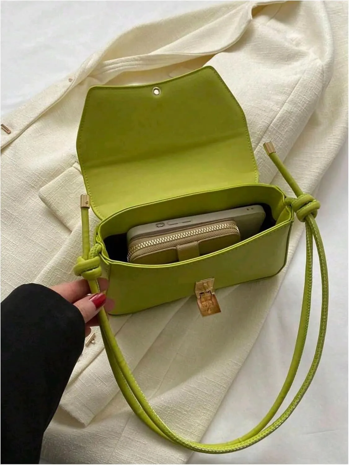 Women's Buckle Flap Square Shoulder Handbags Knot Strap Small Underarm Bag Purse