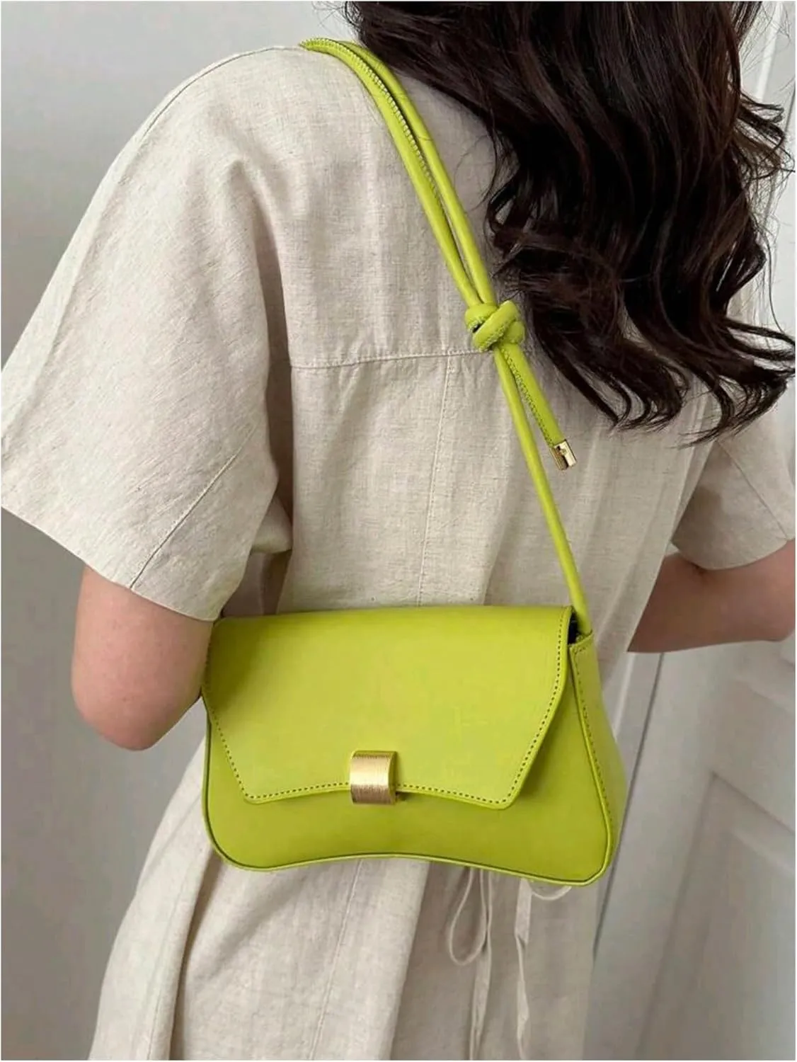 Women's Buckle Flap Square Shoulder Handbags Knot Strap Small Underarm Bag Purse