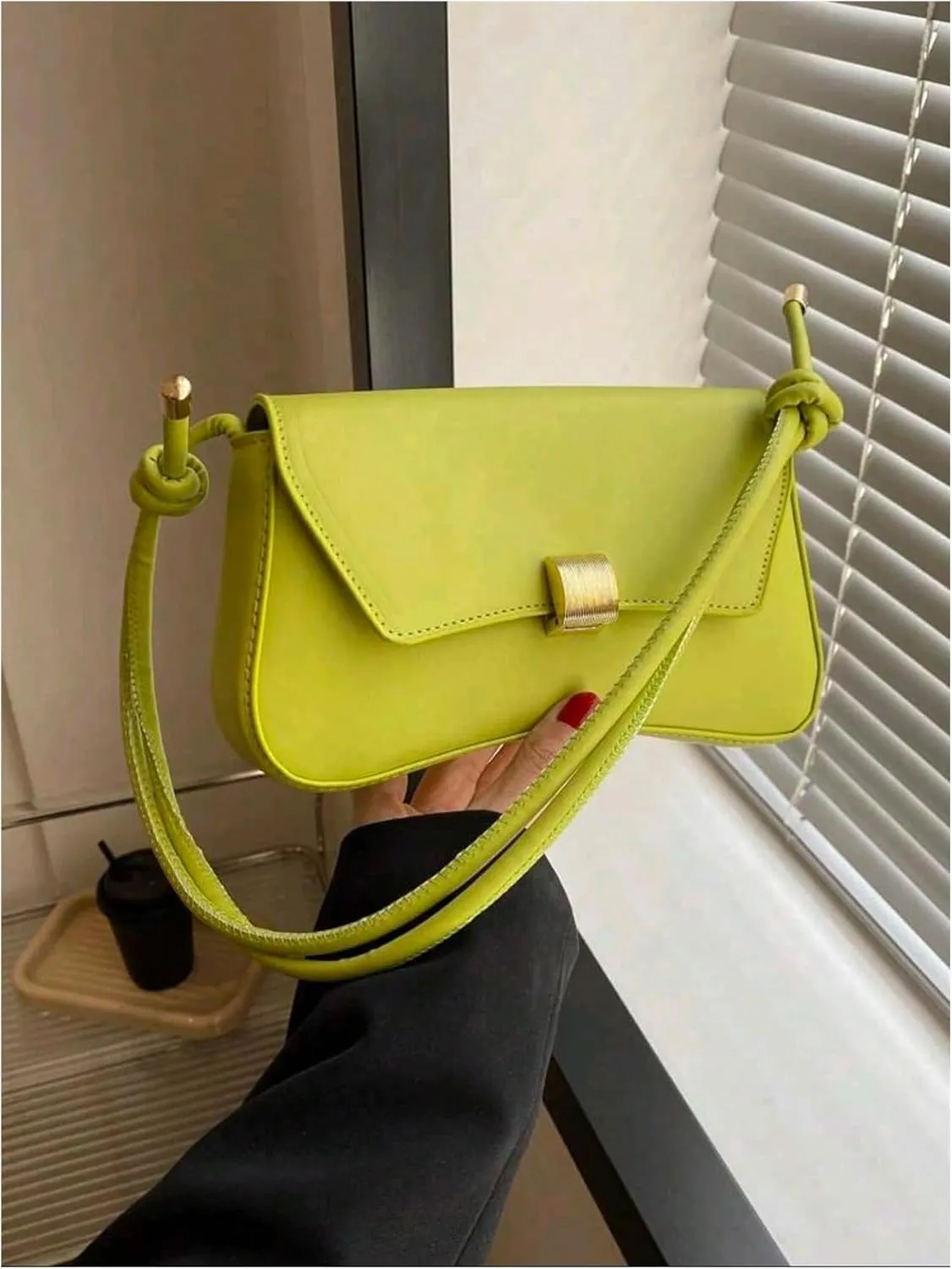 Women's Buckle Flap Square Shoulder Handbags Knot Strap Small Underarm Bag Purse