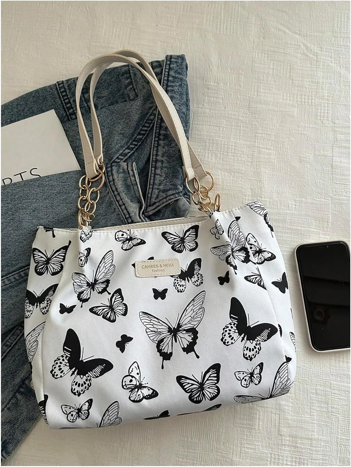 Women's Butterfly Graphic Tote Bags Chain Large Capacity Shoulder Bags Casual Purse