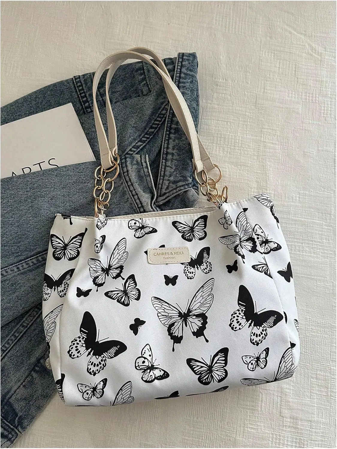 Women's Butterfly Graphic Tote Bags Chain Large Capacity Shoulder Bags Casual Purse