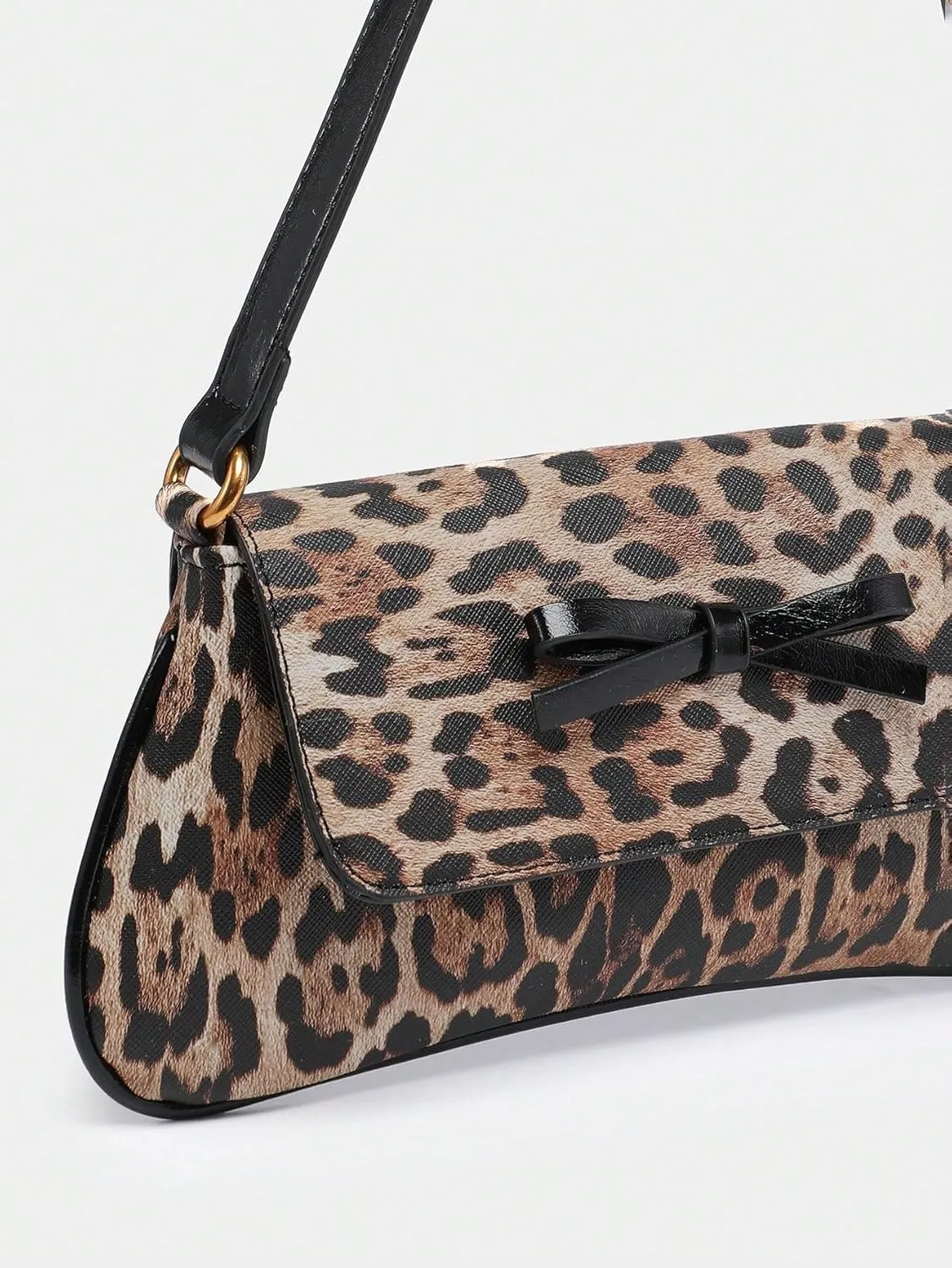 Women's Cheetah Leopard Print Bow Y2K Shoulder Bag