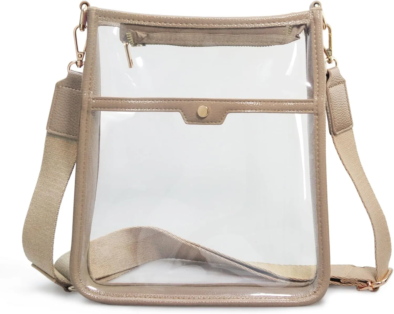 Women's Clear PVC Cross Body Bag Zipper Pocket Shoulder Bag with Vegan Leather Trim Stadium Approved Transparent Purse