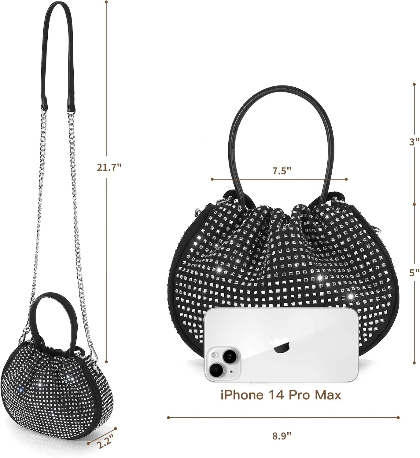 Women's Evening Bag Faux Suede Rhinestone Handbags Party Prom Clutch Purses for Wedding